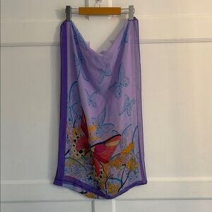 Vintage Purple Butterfly and Floral Scarf